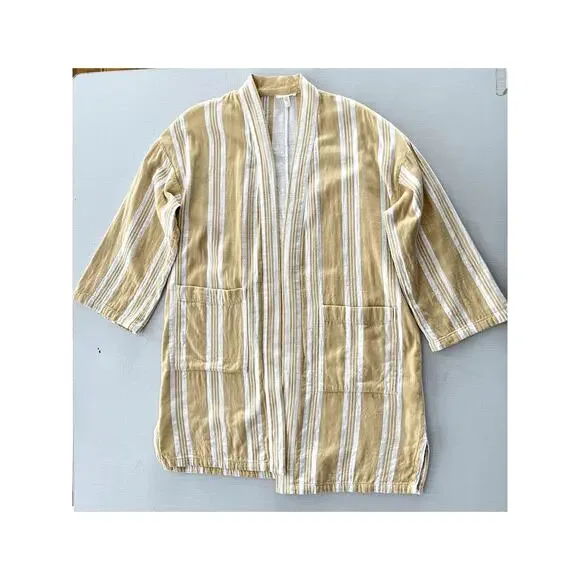 Eileen Fisher Sz S/M Striped Kimono Jacket Organic Cotton Lagenlook Boho Casual - Picture 4 of 12